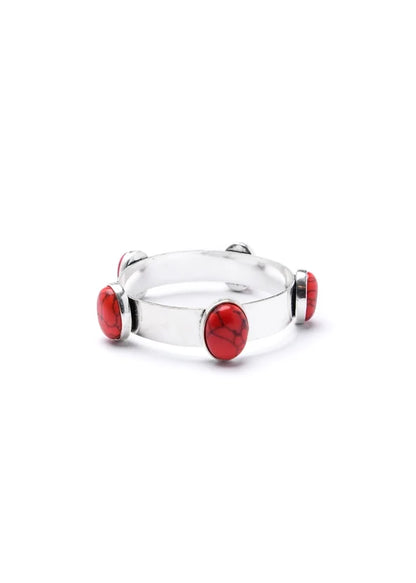West & Co Burnished Silver 5 Red Oval Stone Accent Bangle Bracelet BR564RD