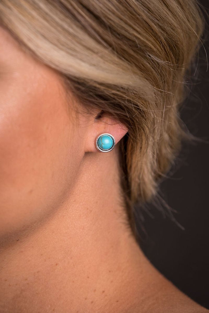 West & Co Emma Burnished Silver with Inlayed Turquoise Stud Post Earrings E589