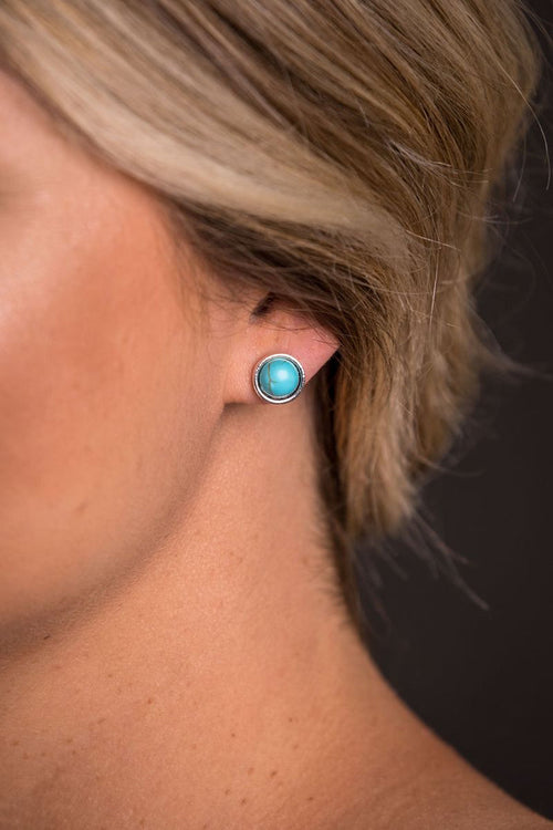 West & Co Emma Burnished Silver with Inlayed Turquoise Stud Post Earrings E589