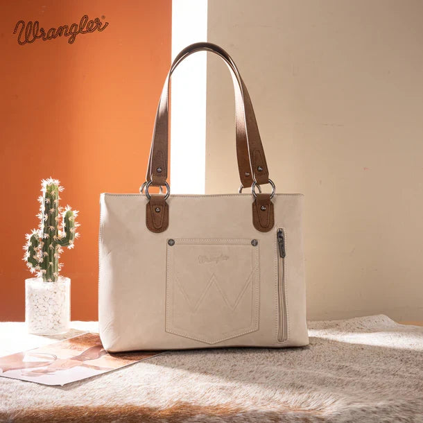 Wrangler Beige Braided Whipstitch Zippered Large Tote WG217-2002BG