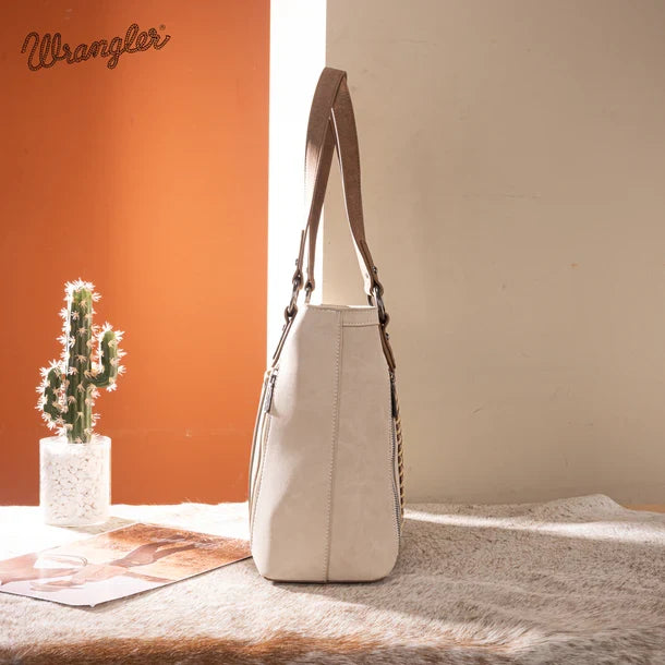 Wrangler Beige Braided Whipstitch Zippered Large Tote WG217-2002BG