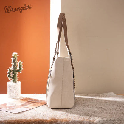 Wrangler Beige Braided Whipstitch Zippered Large Tote WG217-2002BG