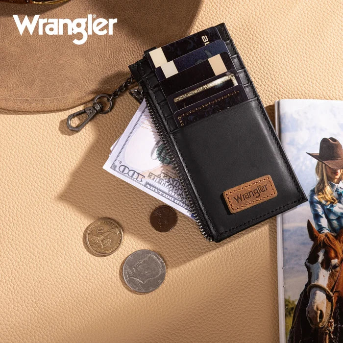Wrangler Black Genuine Leather Card Case Split Key Ring Wallet WGW-W1004BK