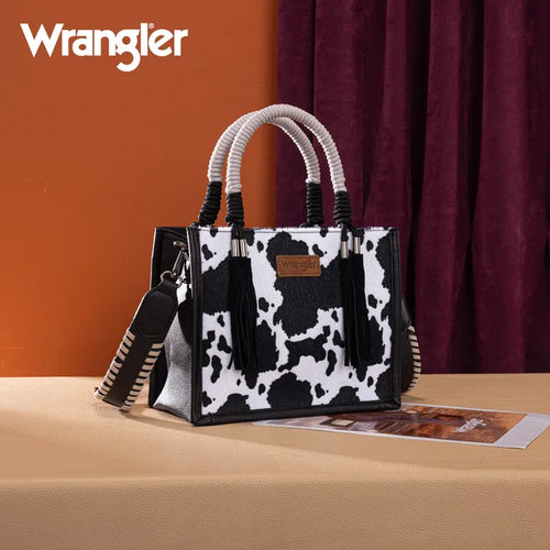 Wrangler Black & White Cowprint Crossbody Tote Purse WG386-8120SBK