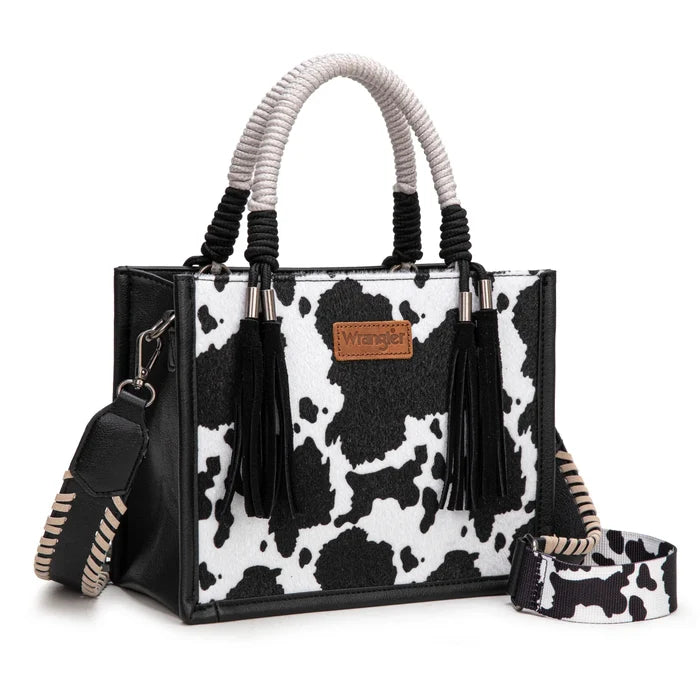 Wrangler Black & White Cowprint Crossbody Tote Purse WG386-8120SBK