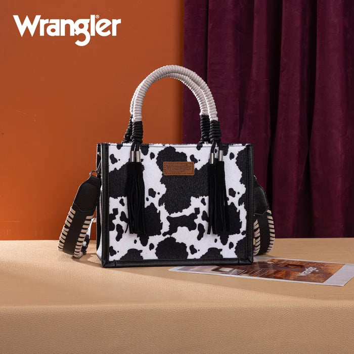 Wrangler Black & White Cowprint Crossbody Tote Purse WG386-8120SBK