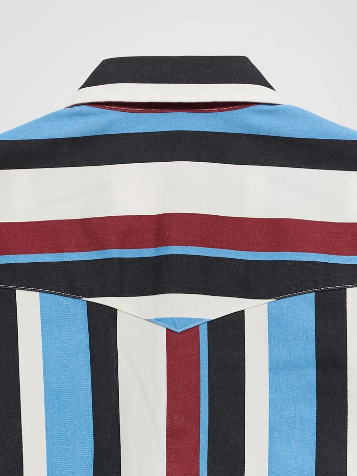 Wrangler Boy's Blue Raspberry Striped Brushpopper Pearl Snap Long Sleeve Western Shirt 112375804