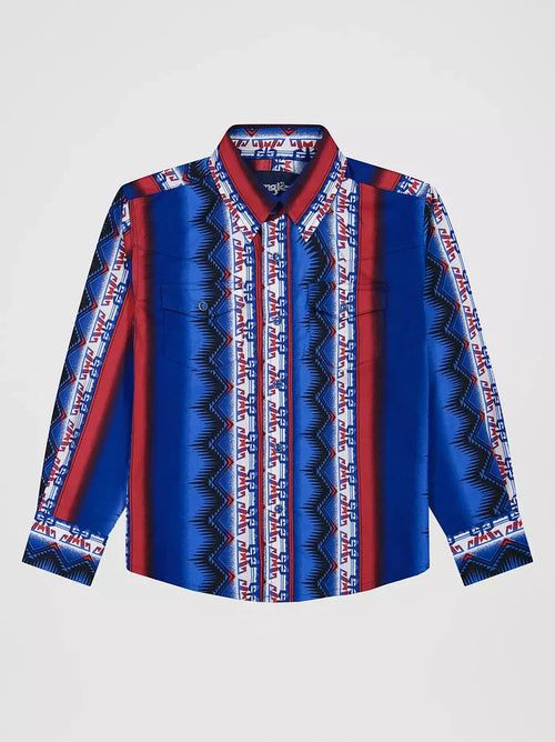 Wrangler Boy's/Toddlers Old Glory Blue Checotah Aztec Snap Long Sleeve Western Shirt 112381995