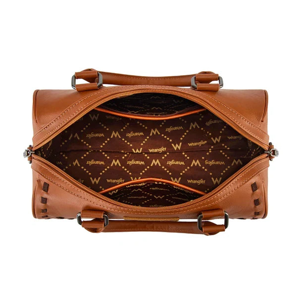 Wrangler Brown Classic Stitch Detail Crossbody Barrel Satchel Purse WG449-5112