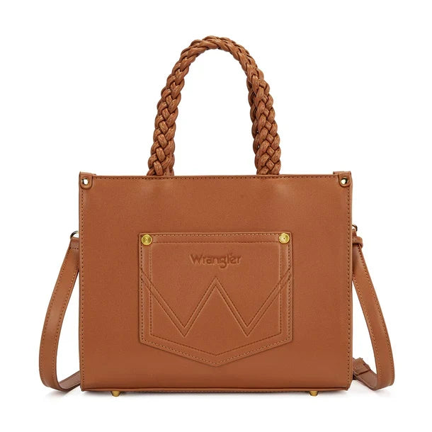 Wrangler Brown Floral Print Braided Handle Tote Bag/Crossbody WG438-8120BR