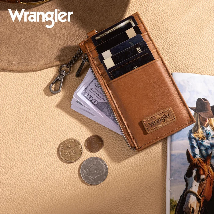 Wrangler Brown Genuine Leather Card Case Split Key Ring Wallet WGW-W1004BR