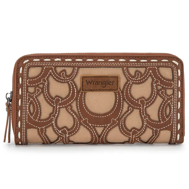Wrangler Brown & Tan Horseshoe Stitched Cutout Zip Around Wallet WG292-W082BR