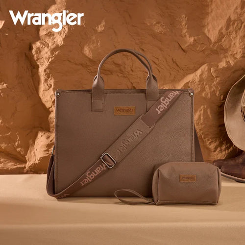 Wrangler Camel Brown Crossbody Large Work Tote with Zippered Pouch WG390-8110