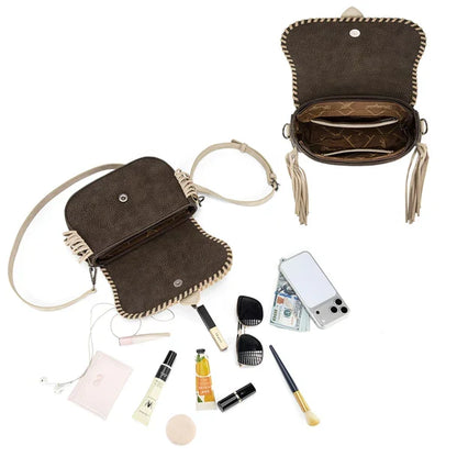 Wrangler Coffee Braided Tassel Saddle Crossbody Bag WG454-2003CF