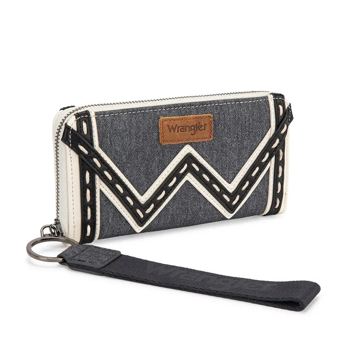 Wrangler Dark Jean Chevron Contrast Stitch Wristlet Clutch Wallet WG456-W130DJN