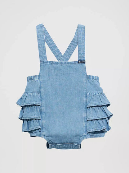 Wrangler Girl's Infant Light Blue Denim Ruffle Cross Strap Bodysuit 112374986