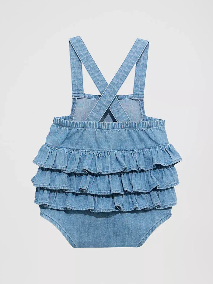 Wrangler Girl's Infant Light Blue Denim Ruffle Cross Strap Bodysuit 112374986