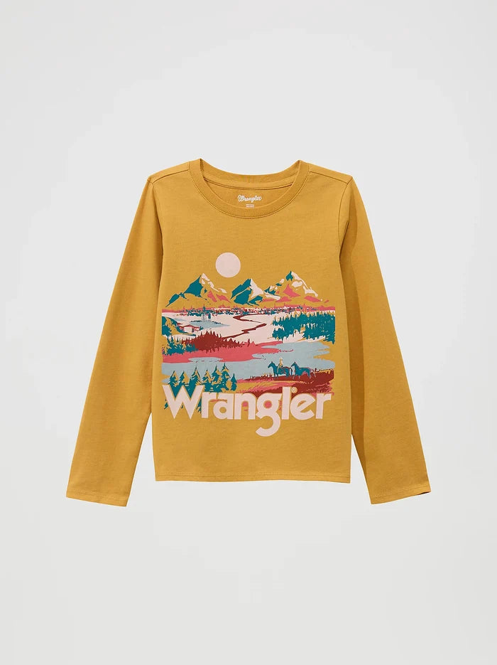 Wrangler Girl's Mustard Yellow Mountain Graphic Long Sleeve Tee Shirt 112371926