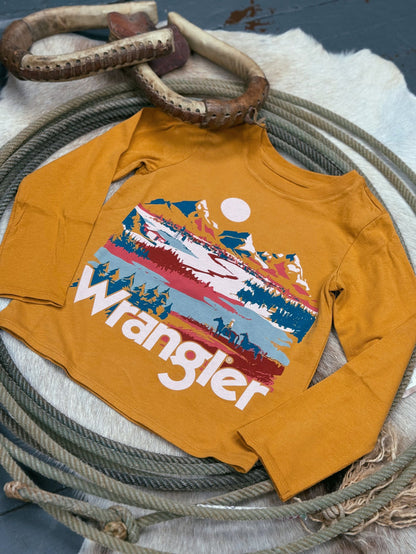 Wrangler Girl's Mustard Yellow Mountain Graphic Long Sleeve Tee Shirt 112371926