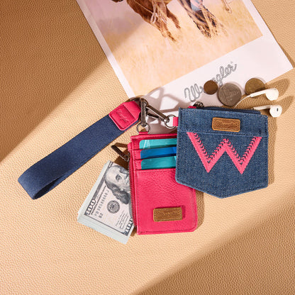 Wrangler Hot Pink Embroidered Logo 'W' Denim Dual Pouch Wristlet Wallet WG367-W119PK