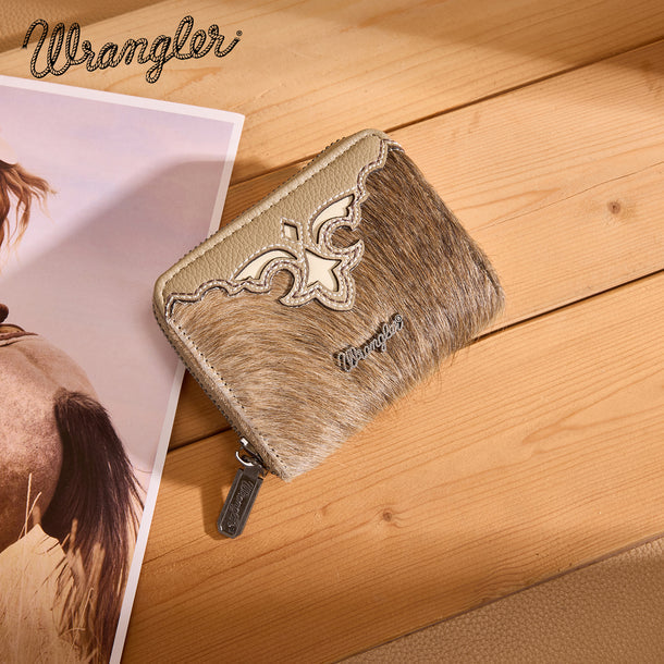 Wrangler Khaki Genuine Hair-On Cowhide Zip-Around Wallet WG322-W088KH