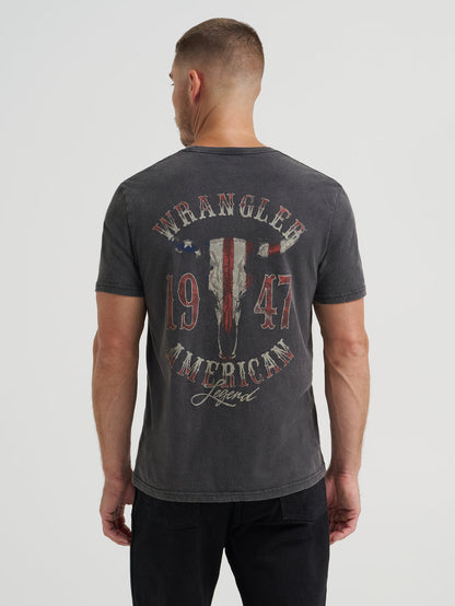 Wrangler Men's Black Mineral Wash 'American Legend 1947' Graphic Tee Shirt 112375726