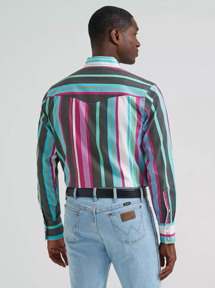 Wrangler Men's Desert Dusk Striped Brushpopper Pearl Snap Long Sleeve Western Shirt 112379230