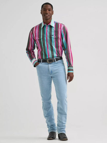 Wrangler Men's Desert Dusk Striped Brushpopper Pearl Snap Long Sleeve Western Shirt 112379230