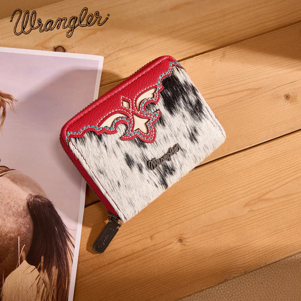 Wrangler Red Genuine Hair-On Cowhide Zip-Around Wallet WG322-W088RD