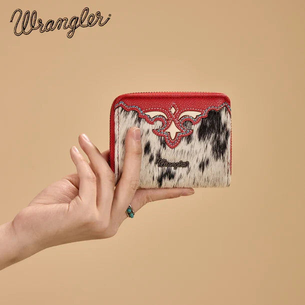 Wrangler Red Genuine Hair-On Cowhide Zip-Around Wallet WG322-W088RD