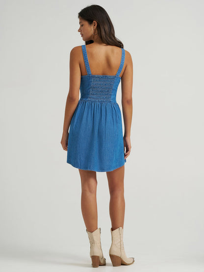 Wrangler Retro Woman's Denim Drop Waist Sleeveless Scoop Hem Mini Dress 112379498