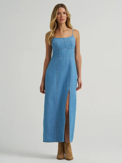 Wrangler Retro Woman's Medium Wash Denim Spaghetti Strap Maxi Dress 112375237