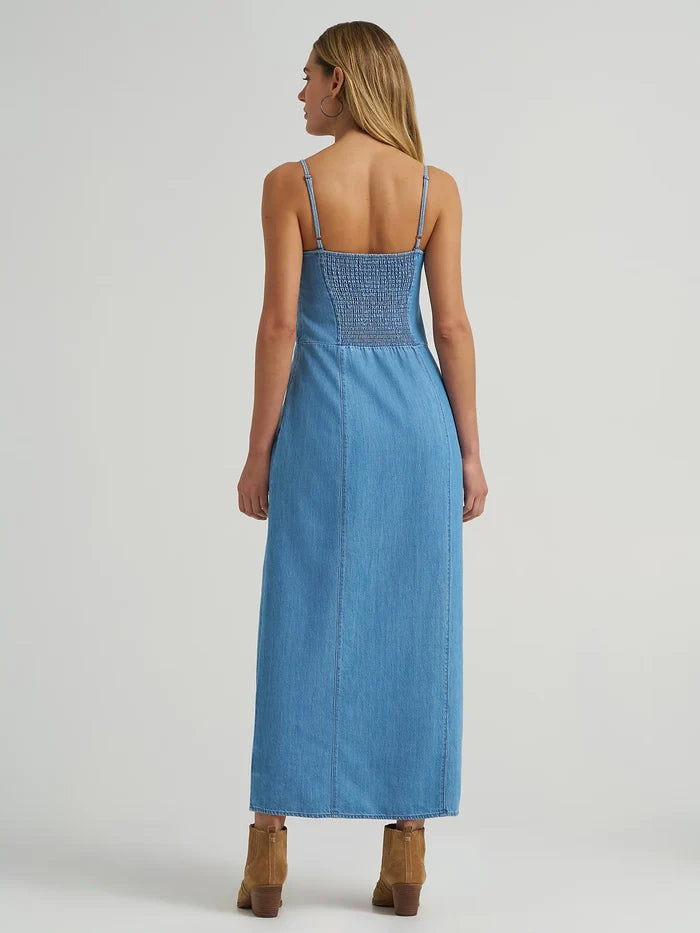 Wrangler Retro Woman's Medium Wash Denim Spaghetti Strap Maxi Dress 112375237