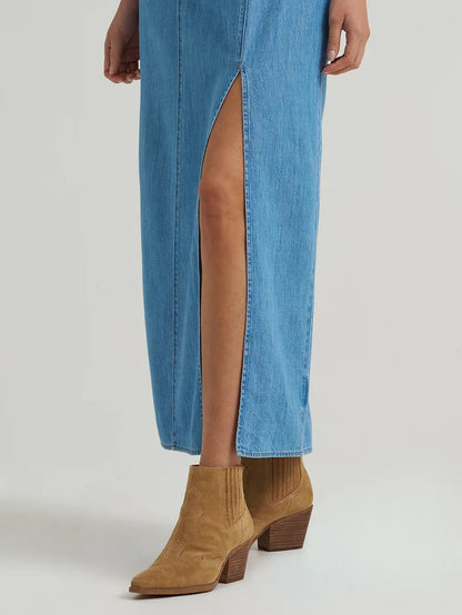 Wrangler Retro Woman's Medium Wash Denim Spaghetti Strap Maxi Dress 112375237