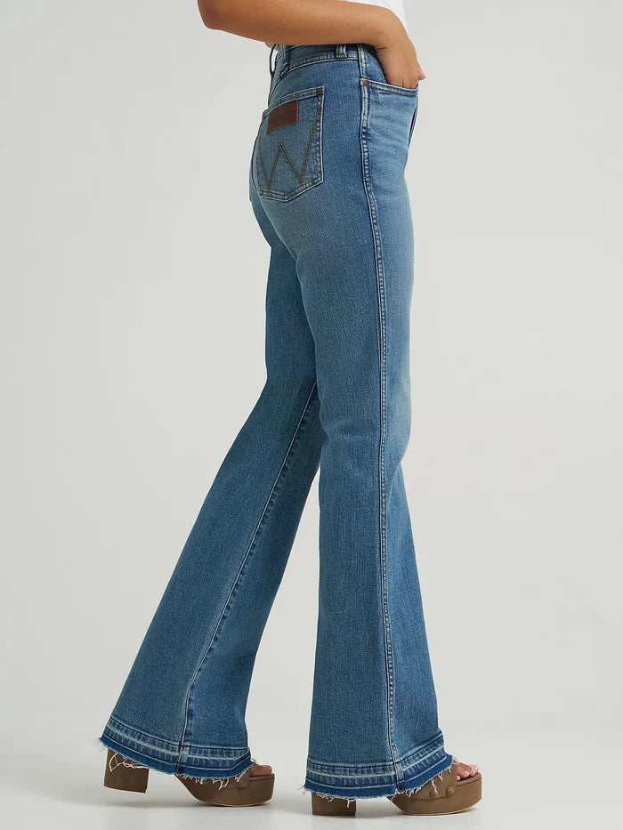 Wrangler Retro Women's Bailey Lana Medium Wash High-Rise Raw Hem Flare Jeans 112374991