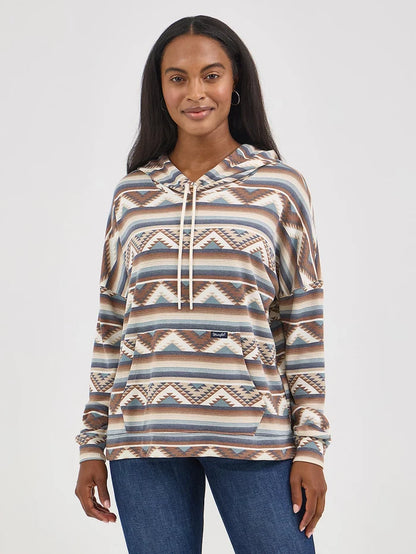 Wrangler Retro Women's Brown Aztec Stripe Relaxed Pullover Hoodie 112367281