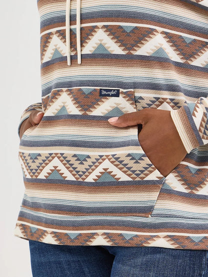 Wrangler Retro Women's Brown Aztec Stripe Relaxed Pullover Hoodie 112367281