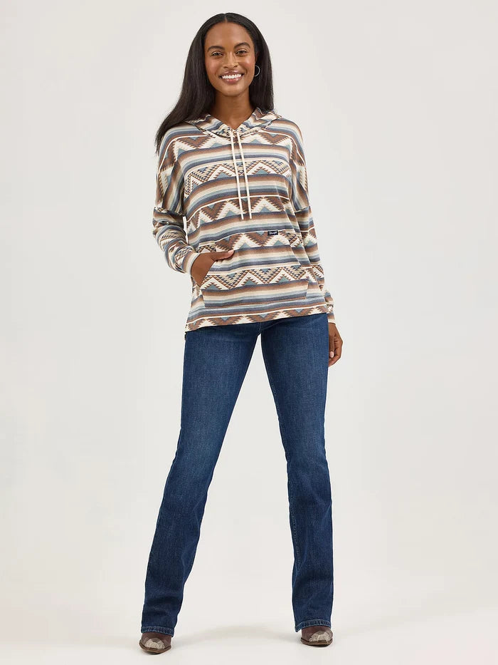 Wrangler Retro Women's Brown Aztec Stripe Relaxed Pullover Hoodie 112367281