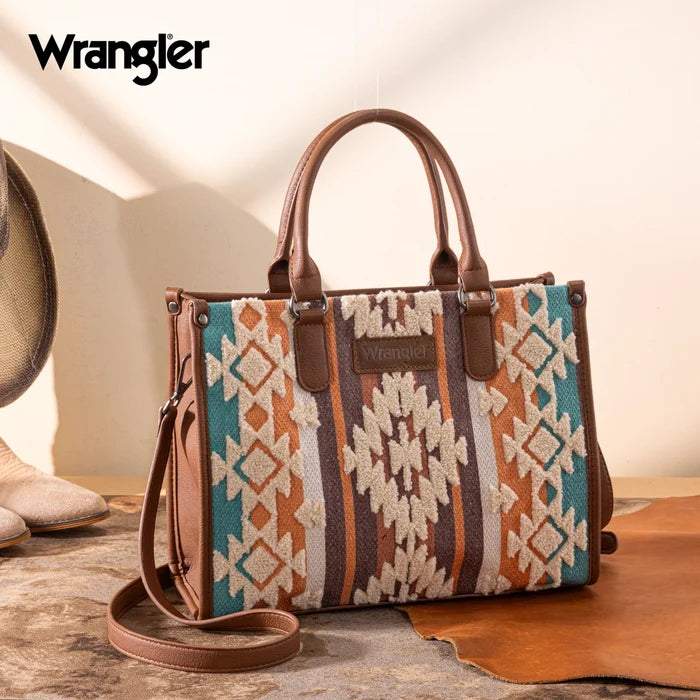 Wrangler Sherpa Aztec Canvas Crossbody Tote Purse WG313-8119BR