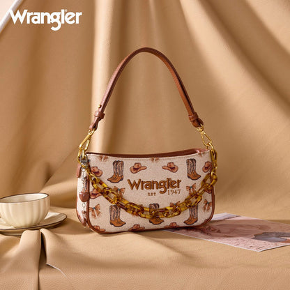 Wrangler Tan Western Cowgirl Print Chain Accent Shoulder Bag WG524-8633TN