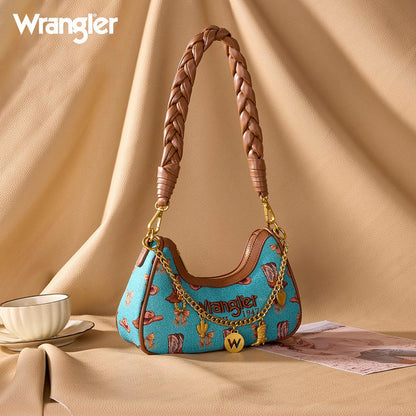 Wrangler Turquoise Western Cowboy Print Charm Chain Shoulder Bag WG524-8182TQ