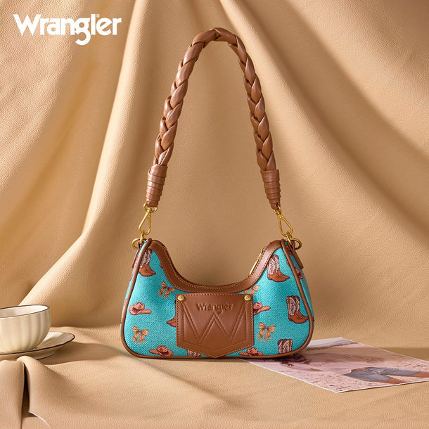 Wrangler Turquoise Western Cowboy Print Charm Chain Shoulder Bag WG524-8182TQ