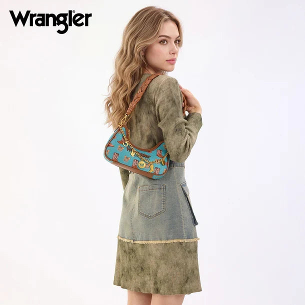 Wrangler Turquoise Western Cowboy Print Charm Chain Shoulder Bag WG524-8182TQ