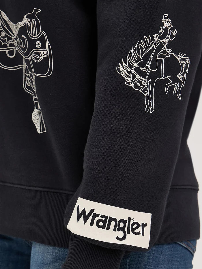 Wrangler Women's Black Western Cowboy Icons Graphic Pullover Sweatshirt 112371617
