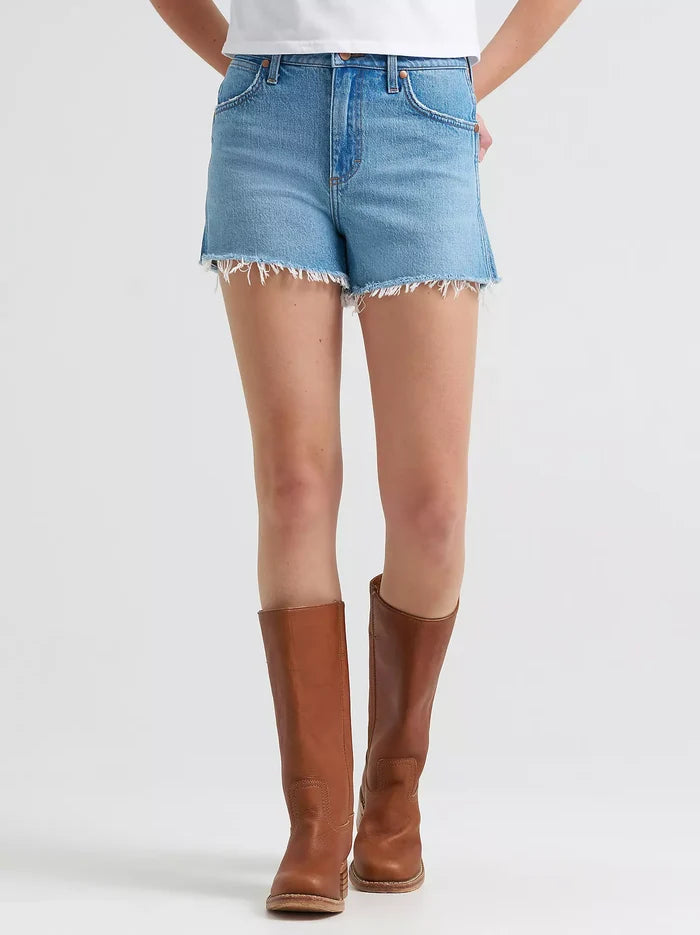 Wrangler Women's Riyah Medium Wash 3.5 Inseam High-Rise Denim Cowboy Shorts 112373390