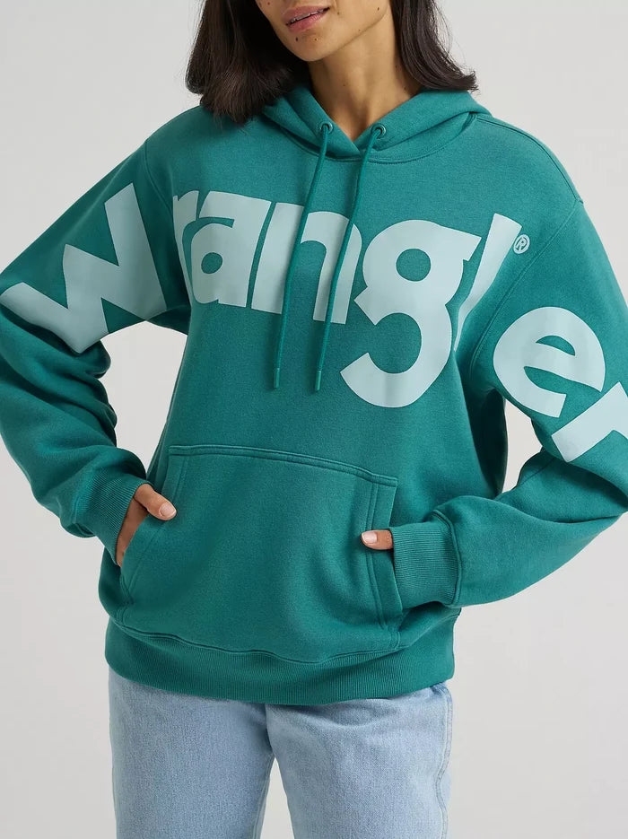 Wrangler Women's Teal Dream Wide Open Spaces Bold Logo Hoodie 112382680