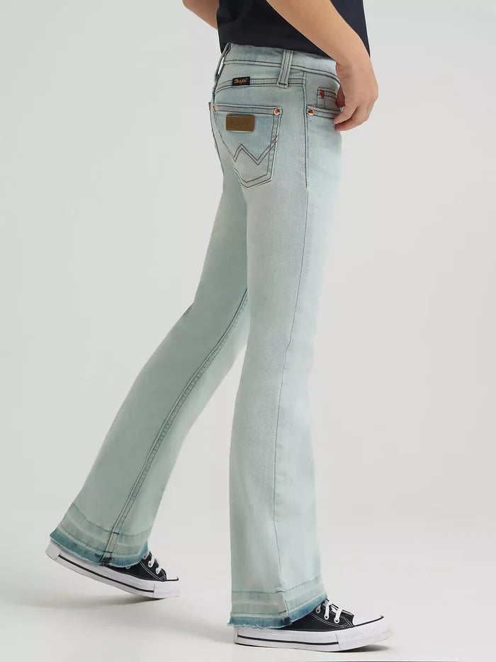 Wrangler X Girl's Lainey Wilson Light Wash Mid-Rise Raw Hem Boot Hugger Jeans 112368275