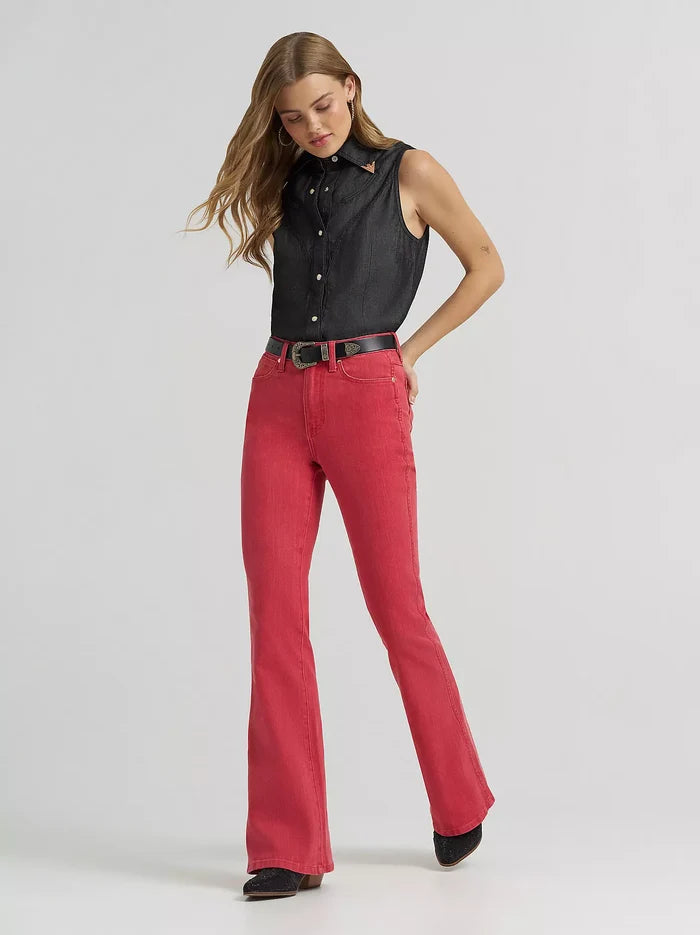 Wrangler X Lainey Wilson Women's Red High-Rise Slim Fit Flare Jeans 112380474